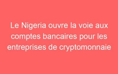 Le Nigeria ouvre la voie aux comptes bancaires pour les entreprises de cryptomonnaie