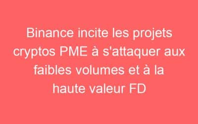 Binance incite les projets cryptos PME à s’attaquer aux faibles volumes et à la haute valeur FD