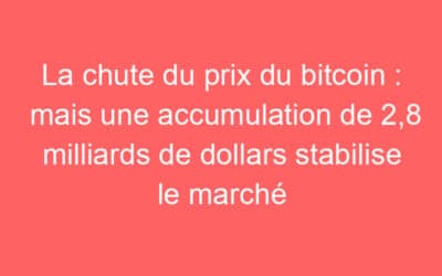 La chute du prix du bitcoin : mais une accumulation de 2,8 milliards de dollars stabilise le marché