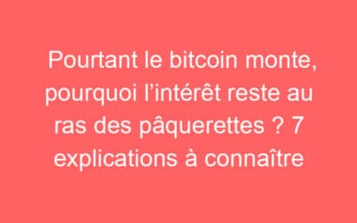 Pourtant le bitcoin monte, pourquoi l’intérêt reste au ras des pâquerettes ? 7 explications à connaître
